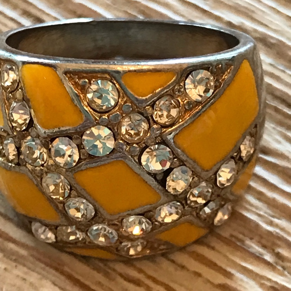 Enamel Rhinestone Statement Cocktail Ring In Bright Yellow - Picture 4 of 10